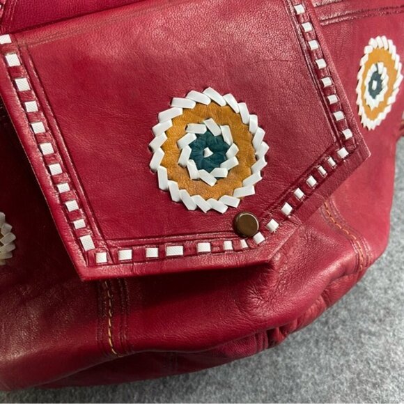 Vintage Drawstring Red Leather Women's Bucket Shoulder Bag - Picture 3 of 10